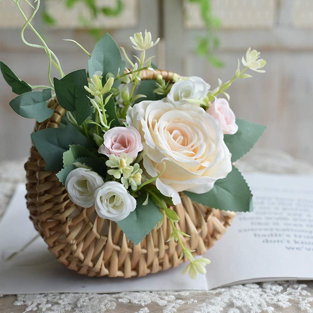 Woven Basket, Flower Basket Woven Rattan Basket Half Moon Willow Flower Arrangement Basket with Handle Sturdy for Home Decor Wedding