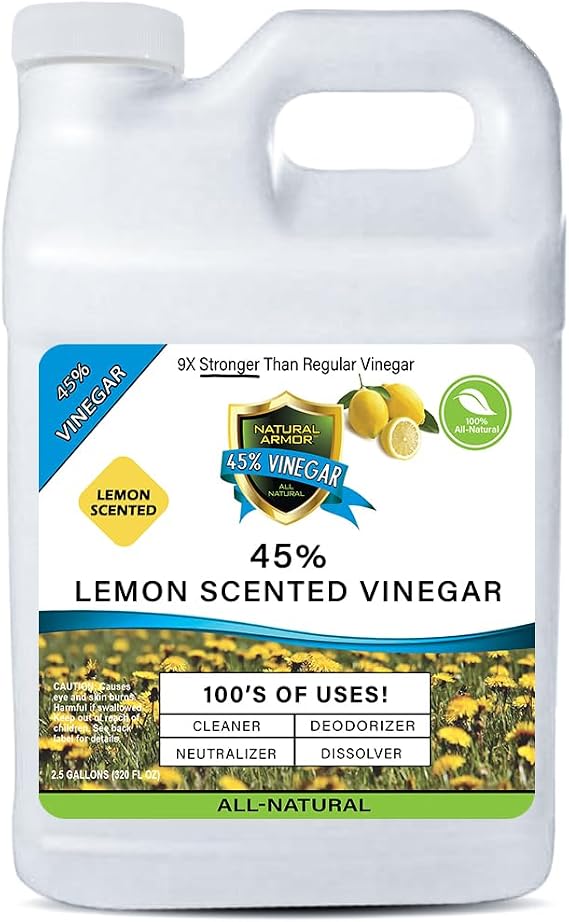 Natural Armor 45% Lemon Scented All-Purpose Cleaning Vinegar Industrial Strength Concentrate - Extra Strength Cleaner for Home, Laundry, Cleaning - 9X Stronger than Regular Vinegar (2.5 Gallons)