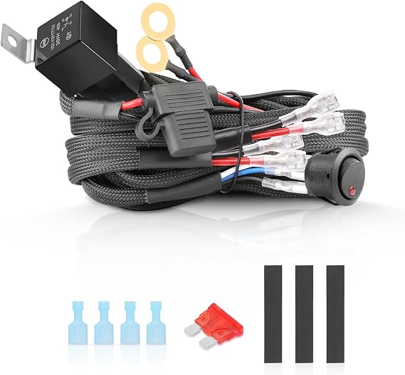 Wiring Harness 2 Leads, AKD Part Light Bar Wire Harness Kit for LED Light Bar Fog Lights w/ 12V 40A Relay Fuse Rocker Switch Wiring Harness for ATV UTV SUV Offroad Trucks Pickup Boat