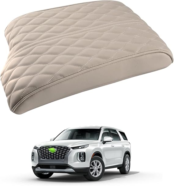 Autorder Center Console Cover for 2020-2025 Hyundai Palisade Accessories Armrest Cover Memory Foam Armrest Support Cushion Anti-Scratch Leather Protector Pad (Beige)
