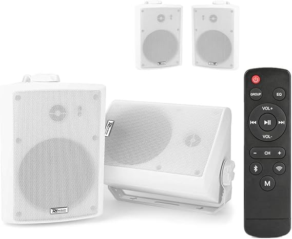 Power Dynamics Wireless WiFi Bluetooth Wall Speakers Kit - 4x PD WS40A 4 Inch Active Multi-Room Airplay DLNA Qplay Smart Audio System, IPX5 Indoor Outdoor, White