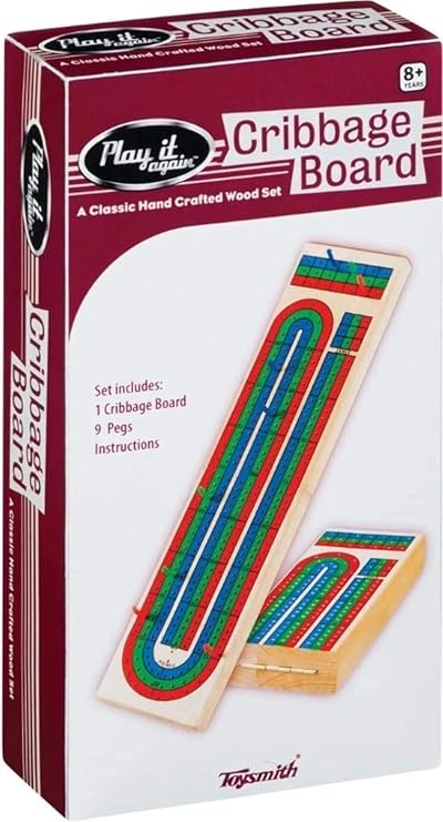 Toysmith 3-Track Cribbage Board - Handcrafted Folding Travel Game for 2-3 Players - Classic 3-Track Layout