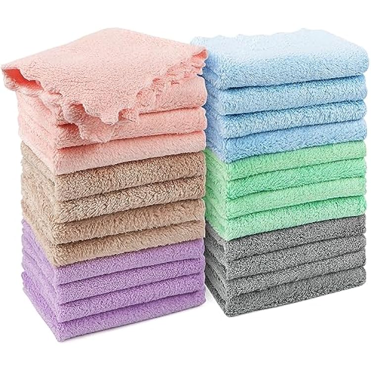 HOMEXCEL Washcloths 24 Pack, Microfiber Coral Fleece Bath Face Towels, Extra Absorbent and Soft Wash Cloths