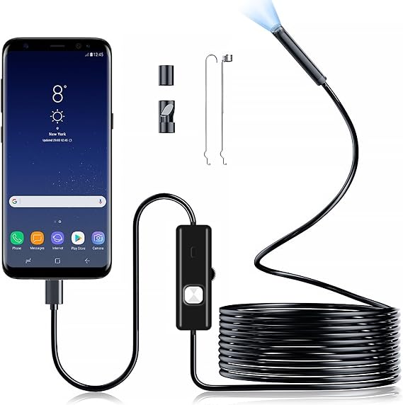 Endoscope Inspection Camera 2M, 3 In1 USB Rigid Snake Camera with 8 Adjustable LED Light IP67 Waterproof Borescope Inspection Cameras for Smartphone/PC/Laptop/Computer Android (Hard Cable)