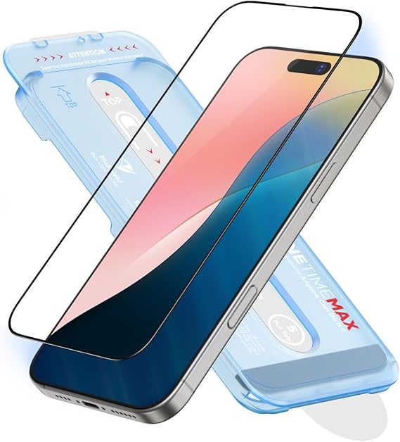 FLOLAB NanoArmour ONETIME MAX for iPhone 16 Plus Screen Protector: Clear Anti-Blue Light Screen Protector,Infinity Edge, Military-Grade Tempered Glass, Durable, Easy Install, Dust-Free