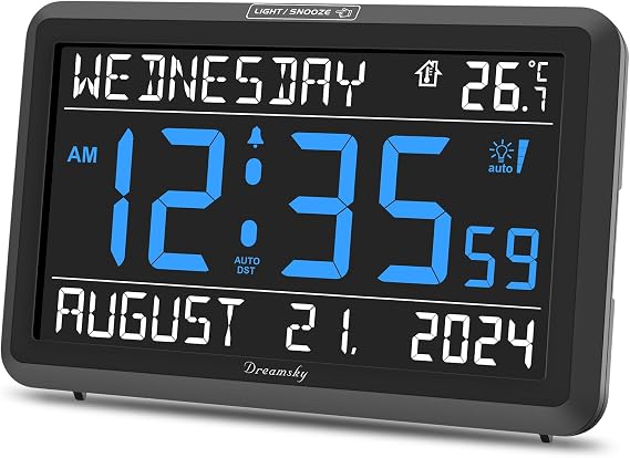 DreamSky Large Digital Clock with Date and Day of Week for Seniors