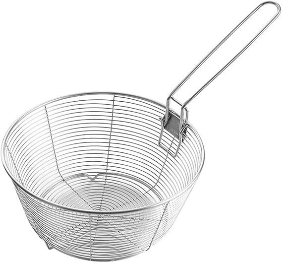 Stainless Steel Deep Fryer Basket for Frying Serving Food, Multifunctional Fry Basket with Detachable Handle Fryer Round Wire Mesh French Chip Frying Serving Food Presentation Tableware (9 Inch)