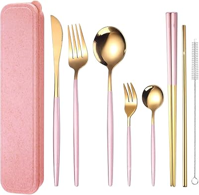 Personalized Stainless Steel Flatware Set with Case Custom Silverware Portable Cutlery Set Customized Travel Utensils Engraved Chopsticks Knife Fork Spoon Sets