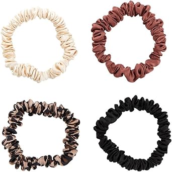 Pomchies Hair Band Set Soft Stretchy Satin Hair Ties, 4-Pack, Cheetah Multicolor