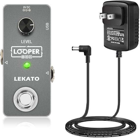 LEKATO Guitar Looper Effect Pedal Loop Pedal Unlimited Overdubs 5 Minutes Looping Time Looper Pedal with USB Cable and 9V 0.6A Pedal Power Supply Adapter