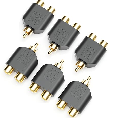 BERLAT RCA Splitter 6-Pack Gold Plated 1 Male 2 Female for TV DVD