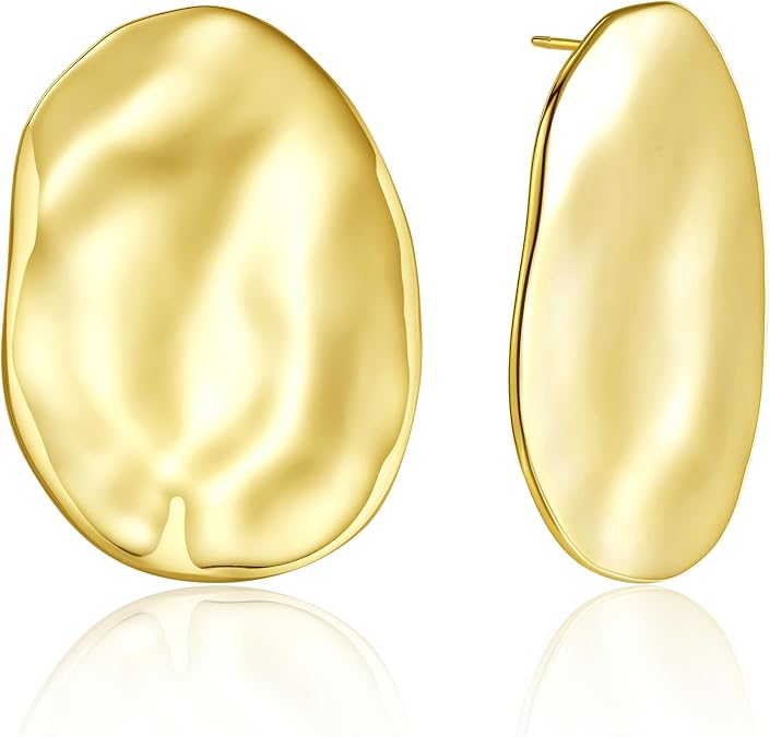 Oversized Organic-Shaped Earrings | 18K Gold Plated Large Shield Earrings Polished Statement Earrings for Women