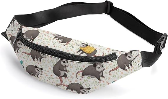 Crossbody Fanny Pack for Men Women Lightweight Small Belt Bag, Floral Possum Opossum Waist Bag Pack for Travel Sports Hiking
