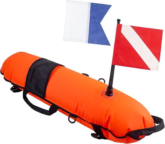 Diving Surface Marker Buoy+2 Dive Flags, Inflatable Spearfishing Float Bouy