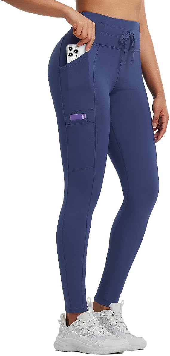 baleaf Women's Fleece Lined Leggings Stretch Thermal Tights | Water-resistant, Breathable, Moisture-wicking, High Waisted, Drawstring, Pockets, Winter Warm Pants for Yoga Running Hiking
