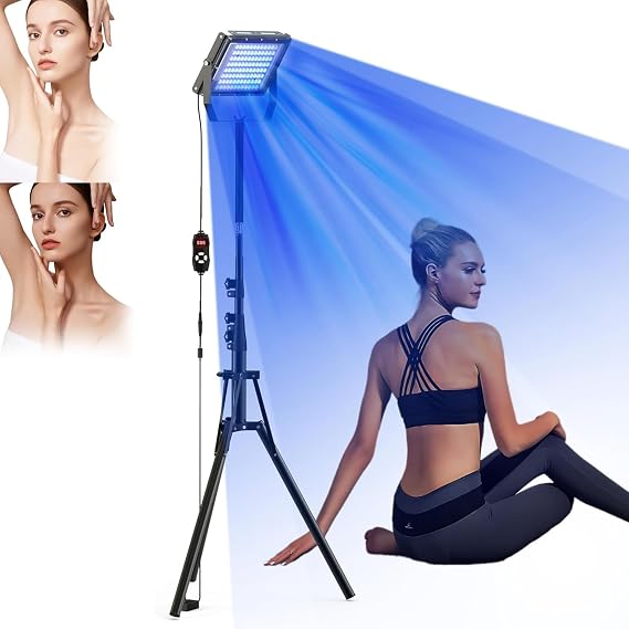 Tanning Lamp for Home Use, Tanning Thearpy Light - 420 LED Therapy Light with 360 Adjustable Stand (15-61 Height) & 5-30 Min Timer for Even Bronze/Wheat Skin Tone