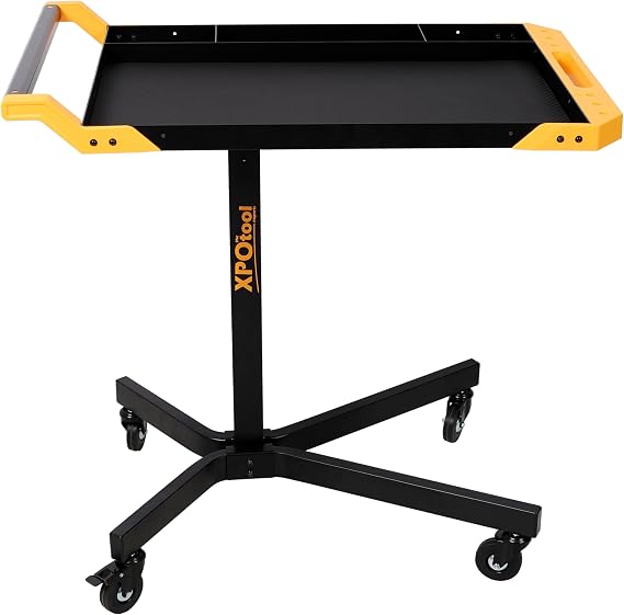 Rolling Tool Cart with Wheels, Mobile Work Table Adjustable Height from 34" to 48", 125LB Capacity, Portable Workbench with Large Tray for Mechanics Garages Repair Shops Warehouse Workshop and DIY