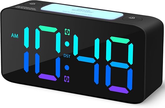 Cadmos 110dB Extra Loud Alarm Clock for Heavy Sleepers Adults, Digital Clock with 7 Color Night Light, RGB Display, Dual USB Charger, Small Clocks for Bedrooms Bedside, Kids, Teens (Black+RGB)