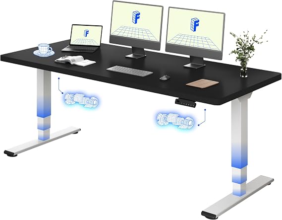 FLEXISPOT E5 Electric Standing Desk 2 Motors 3 Stage 180 * 80CM One Piece Desktop Height Adjustable Desk with Memory Smart Panel, Anti-collision System, White+Black