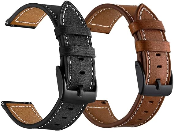 LDFAS Compatible for Fossil 22mm Band, (2 Pack) Leather Strap with Black Buckle Compatible for Fossil Gen 6/5 Carlyle/Julianna/Garrett HR, Q Explorist, Gen 5E 44mm, Sport 43mm Bands, Brown+Black