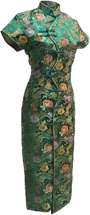 7Fairy Women's VTG Green Ten Buttons Long Chinese Dress Cheongsam
