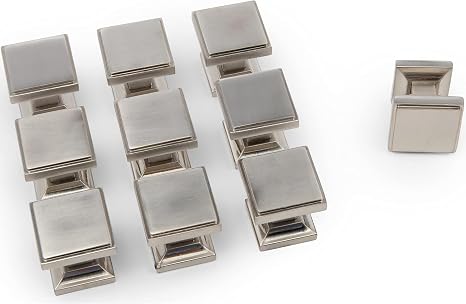 Wood Grip Modern Square Knobs Satin Nickel