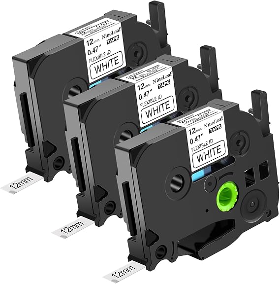 NineLeaf 3pk Compatible for Brother P-Touch TZe-FX231 TZ-FX231 TZeFX231 TZFX231 12mm 0.47 Black on White Flexible ID Wire Cable Label Tape for PT-D450 PT-D400VP PT-D600 PT-D610BT Label Maker
