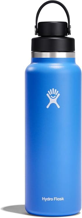 Hydro Flask Water Bottle - Insulated Stainless Steel - Wide Mouth Flex Chug Lid, Non Spill, Leakproof in 40 Oz Cascade Blue