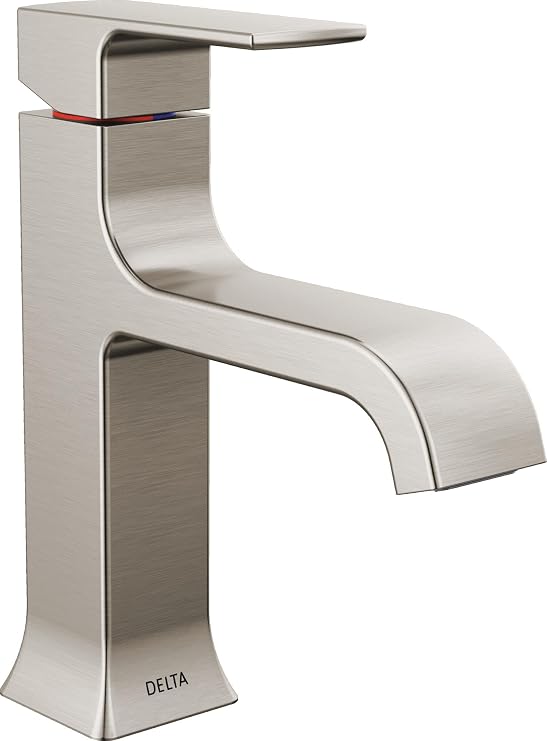 Delta Velum Brushed Nickel Bathroom Faucet 1 Hole, Single Hole Bathroom Sink Faucet for Vanity, Metal Push-Pop Drain Assembly, Stainless 539-SSMPU-DST