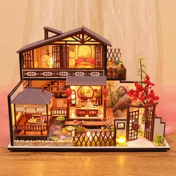 Wizardi Miniature Roombox Kit with LED Light - Japanese House Dollhouse Kit F07M51-78-P002-A
