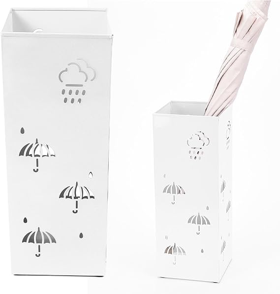 Metal Umbrella Stand Multipurpose Stylish Hollow Design Auspicious Clouds Rustproof Umbrella Organizer Bin for Entryway Office Home White