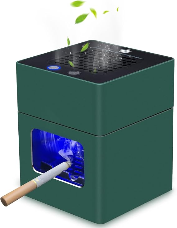 VTAR Ashtray Smokeless with Lighter Indoor Household or Office(Green)
