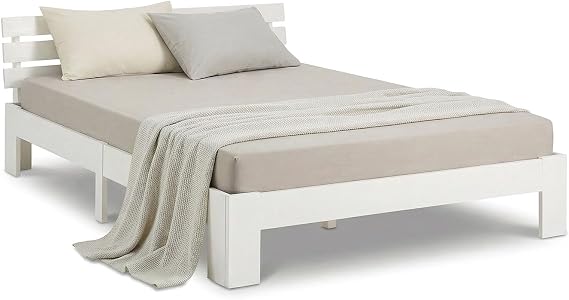 Homestyle4u 1892 Wooden Double Bed With Slatted Frame Solid Pine White 120 x 200 cm Solid Pine Junior Bed & Single Bed - Futon Style White Varnished with Roll-Up Slatted Base