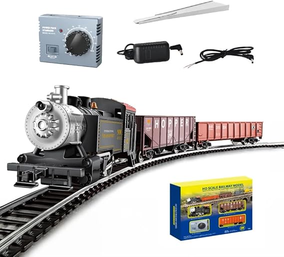 RC Train Model Set, 1/87 HO Scale British 0-4-0 Alloy Powered Steam Railway Model with Carriages and Long Tracks, Great STEM Gifts and Desk Decorations for Teens and Adults