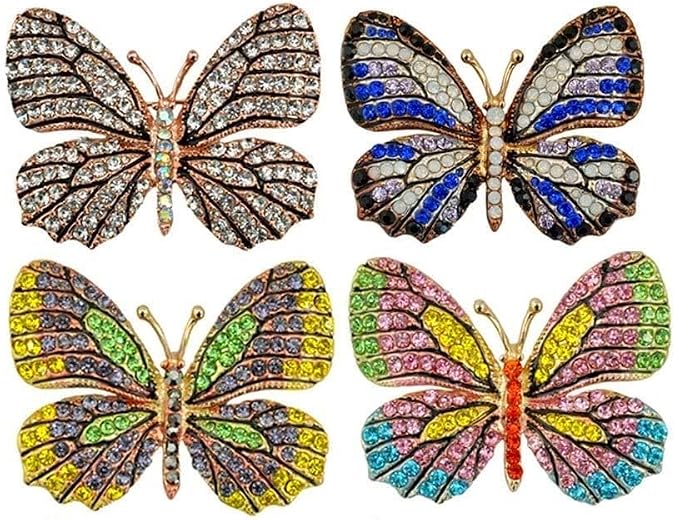 4Pcs Set Empress Monarch Winged Butterfly Crystal Rhinestones Brooch Pin