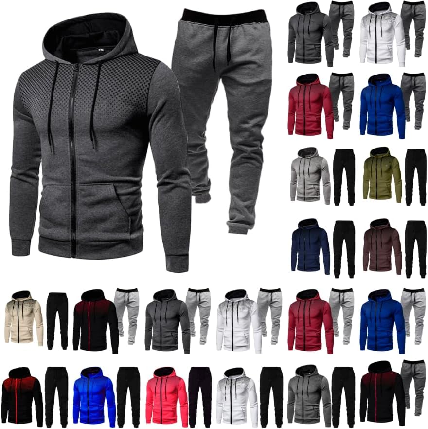 Mens Track Suits 2 Piece Set Zip Up Hoodie Long Sleeve Drawstring Workout Hoodies Joggers Sweatshirts with Pockets