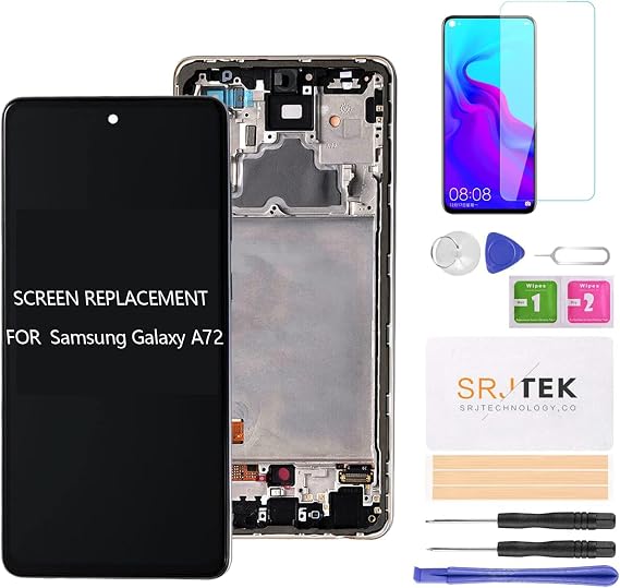 OLED for Samsung Galaxy A72 Screen Replacement for Galaxy A72 5G LCD Display for Samsung A72/A72 5G Digitizer Touch Screen Assembly Replacement Repair Parts with Frame(Support Fingerprint)