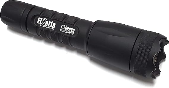 Elzetta Bravo B-551: 2Cell Flashlight with Crenellated Bezel Ring, HC (High Candela) Head, and Rotary Tailcap (4500K)