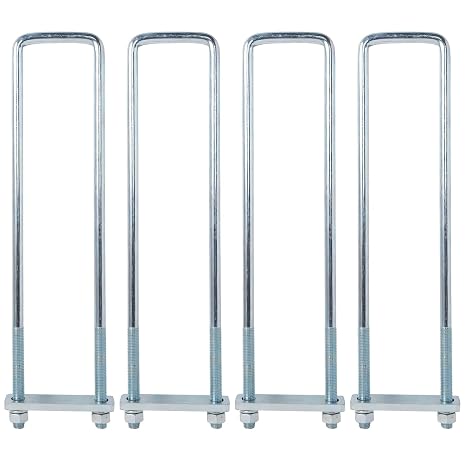 4Pack 3.5" X 12" Square Bend U-Bolt Kit, Heavy Duty Steel 5/8 Inch Diameter, 4 Complete Sets with 1-1/8" x 5-1/2" Tie Bars for Truck Chassis.