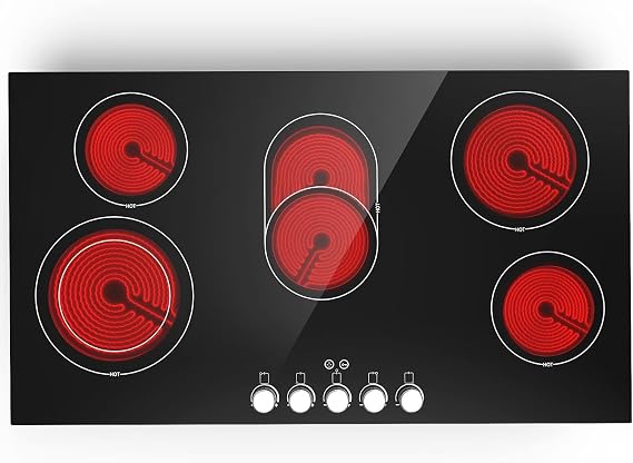 VBGK Electric cooktop 36 inch,240V 8600W 36 inch Induction Cooktop,Built-in and Countertop Electric Stove Top,Knob Control 9 Heating Level Timer & Kid Safety Lock