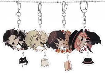 Anime Keychains Set Dazai Osamu Nakahara Chuuya Cartoon Anime Acrylic Keyring Collection Gift Decoration Pendant