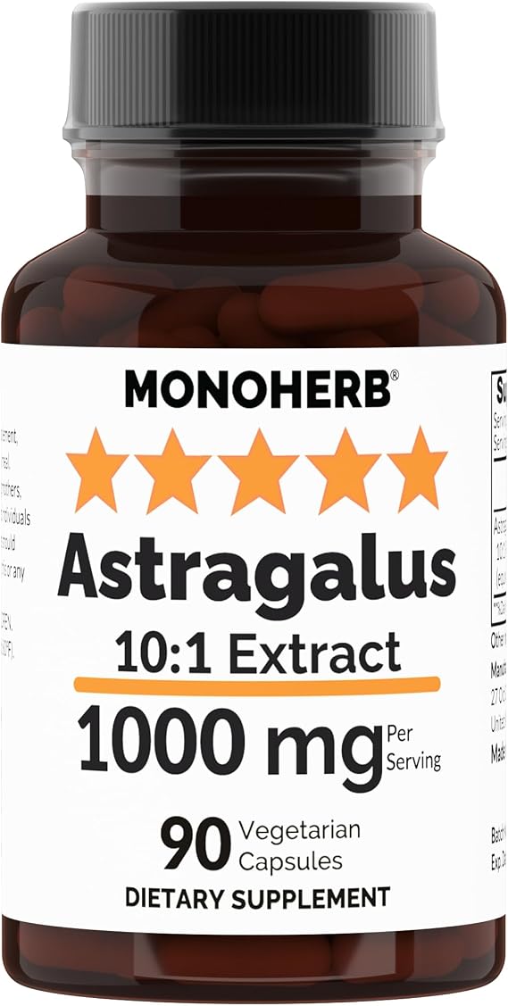 MONOHERB Astragalus 10:1 Extract - 1000 mg per Serving - Serving Size: 2 Capsules - 45 Servings per Bottle