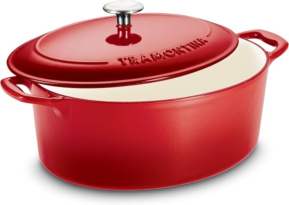 Tramontina Bestow Enameled Cast Iron Oval Dutch Oven Pot with Lid, Large 7-quart, Red