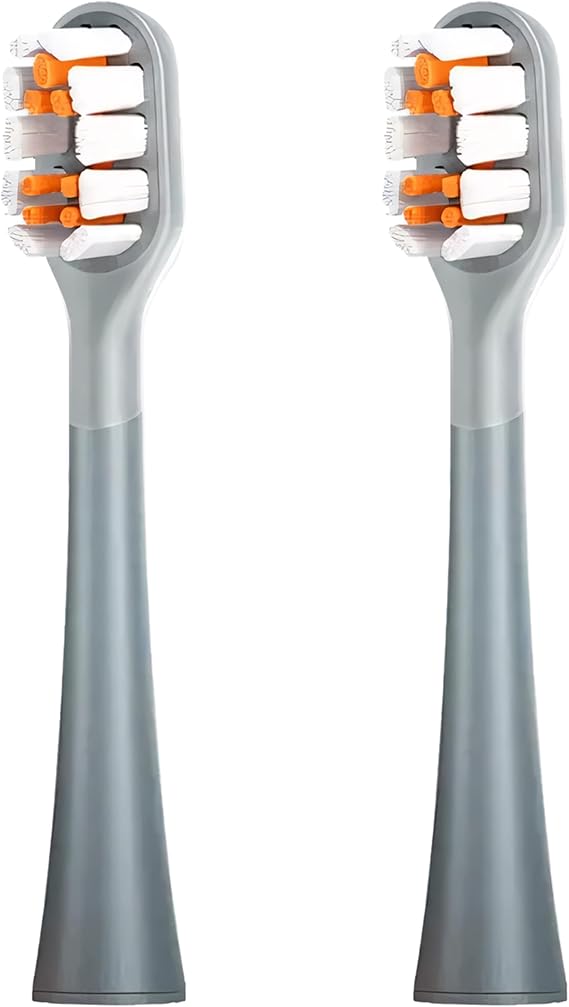 RANVOO AirJet X3 Bubble Electric Toothbrush Original Replacement Head, Conada Certified, Brushing & Flushing 2-in-1, Plaque Removal, 3-Day Whiter & Cleaner, Gum Care, 2 Packs, Soft Bristles, Grey