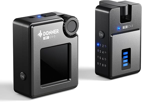 Donner Wireless in Ear Monitor System, Stereo IEM System with Transmitter, Beltpack Color Screen Receiver, 2.4G IEM Wireless for Band Rehearsal, Live Performance, Studio, CV-3