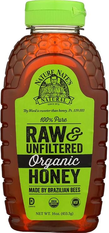 Nature Nates 100% Pure Raw & Unfiltered Organic Honey; Made by Brazilian Bees and Packaged in a 16-oz. Squeeze Bottle; Enjoy Honeys Balanced Flavor and Wholesome Benefits, Just as. (2 Pack)