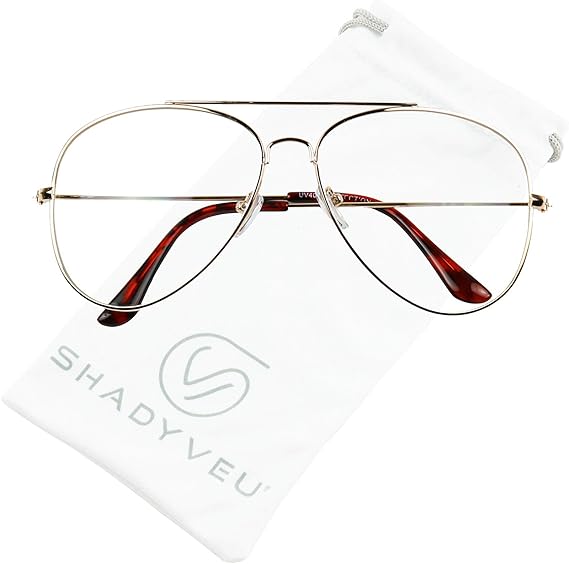 ShadyVEU Non Prescription Clear Lens Pilot Eye Glasses Classic Vintage Teardrop Metal Frame UV400 Eyewear Men Women
