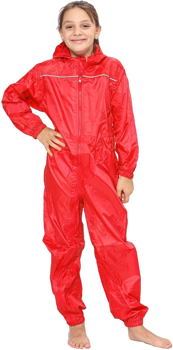 Girls Boys Raincoat Kids Puddle Suit Rainwear Waterproof Hooded Rainsuit 2-13 Yr