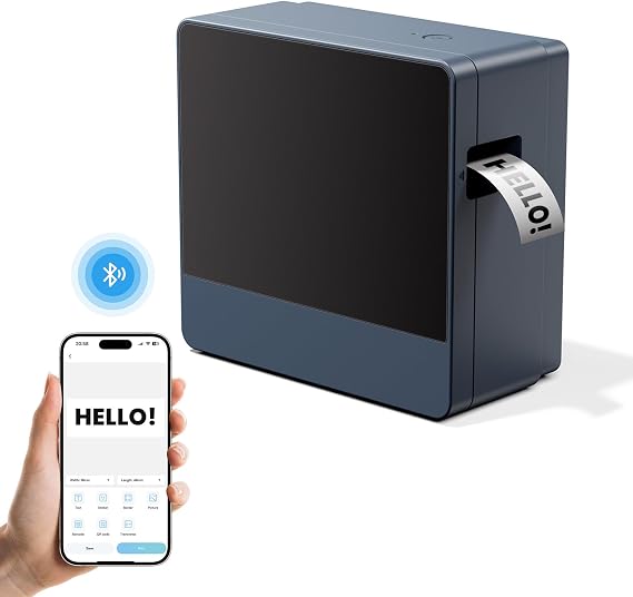 Label Maker Machine with-Tape 1 Inch, Wide Label Maker Waterproof-Labels, Bluetooth Rechargeable Labeler with 24mm 1" Laminated Tapes, Automatic Cutting, Connects to PC/Phone