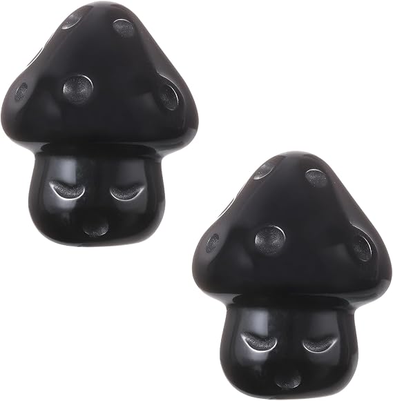Rockcloud 2PCS Black Obsidian Healing Crystal Mushroom Pocket Stone